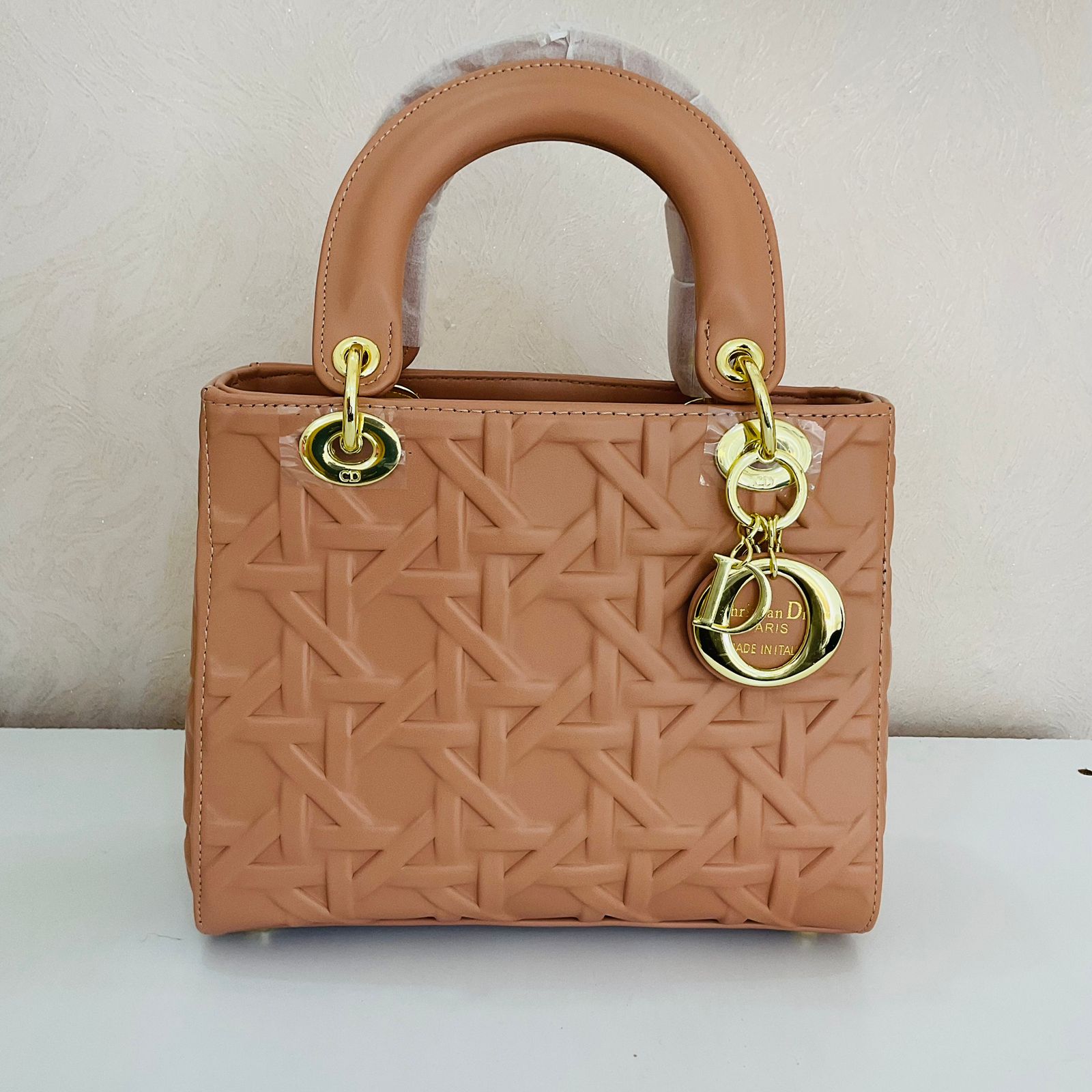CREAM BROWN-TEXTURED BAG